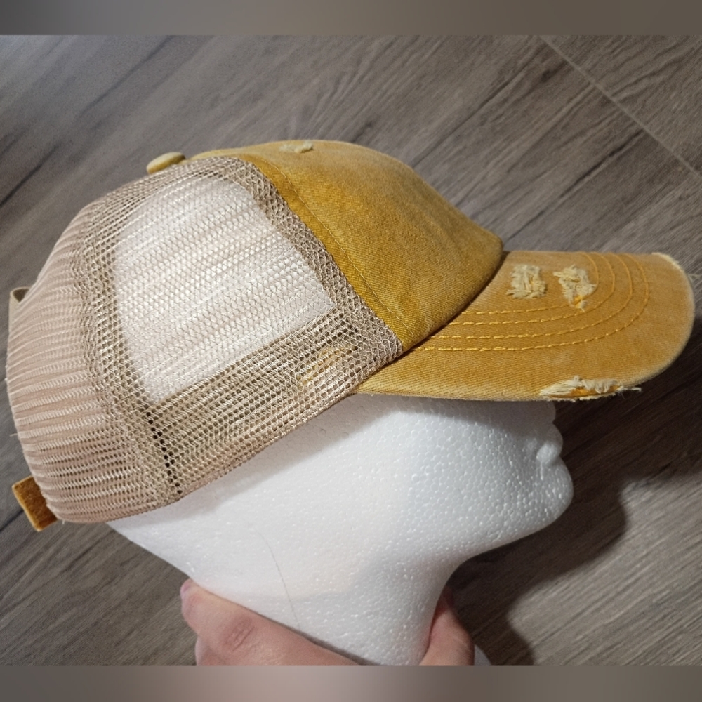 C.C Yellow Distressed Trucker Hat - Picture 5 of 10